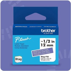 Brother  Label Tape,Btag,0.47"x13.1',WhiteonPurple