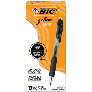 Bic  Pen,Gelocity Pro,Retractable,Medium,0.7mm,1 Dozen,Black
