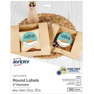 Avery  Labels,Round,SureFeed,EasyPeel,Inkjet&Laser,3",150/PK,MTEWE