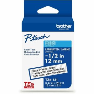 Brother  Label Tape,Laminated,f/P-touch,0.47"x26.2',BlackonClear