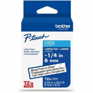 Brother  Label Tape,Laminated,f/P-touch,0.23"x26.2',BlackonClear