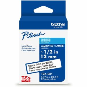 Brother  Label Tape,Laminated,f/P-touch,0.47"x26.2',BlackonWhite