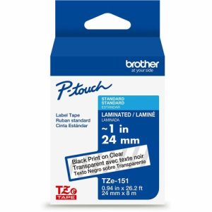 Brother  Label Tape,Laminated,f/P-touch,0.94"x26.2',BlackonClear