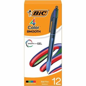 Bic  Pen,4-Color,Retractable,1.0mm,1 Dozen,Blue/Black/Red/Green