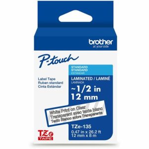 Brother  Label Tape,Laminated,f/P-touch,0.47"x26.2',WhiteonClear