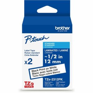 Brother  Label Tape,Lamin,f/P-touch,0.47"x26.2',2/PK,BlackonWhite