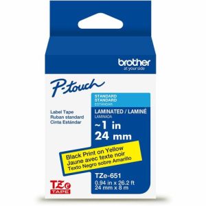 Brother  Label Tape,Laminated,f/P-touch,0.94"x26.2',BlackonYellow