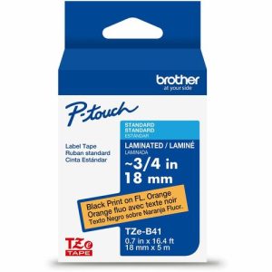 Brother  Label Tape,Lamin,f/P-touch,0.7"x26.2',BlackonFlu.Orange