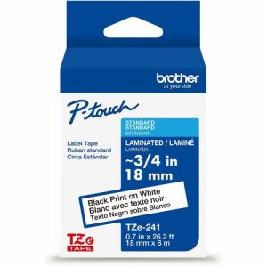 Brother  Label Tape,Laminated,f/P-touch,0.7"x26.2',BlackonWhite