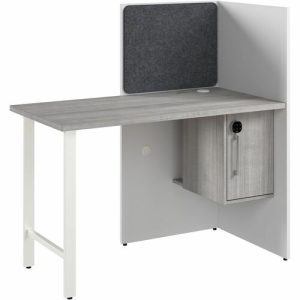 Bush Business Furniture  Cube Desk,w/Cabinet/Tackboard,1-Person,47"x24"x48",WE/PlatGY