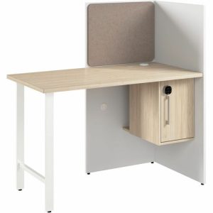 Bush Business Furniture  Cube Desk,w/Cabinet/Tackbd,1-Person,47"x24"x48",WE/NTL Elm