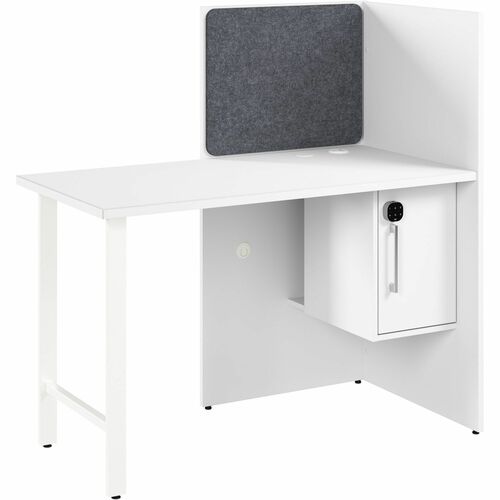 Bush Business Furniture Cube Desk,w/Cabinet/Tackboard,1-Person,47"x24"x48",White
