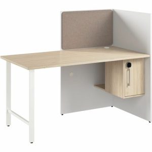 Bush Business Furniture  Cube Desk,w/Cabinet/Tackbd,1-Person,59"x30"x48",WE/NTL Elm