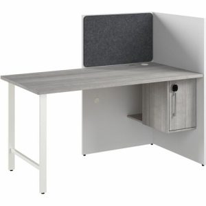 Bush Business Furniture  Cube Desk,w/Cabinet/Tackboard,1-Person,59"x30"x48",WE/PlatGY