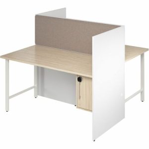 Bush Business Furniture  Cube Desks,w/Cab/Full Tackbd,2-Person,59"x30"x48",WE/NTL Elm