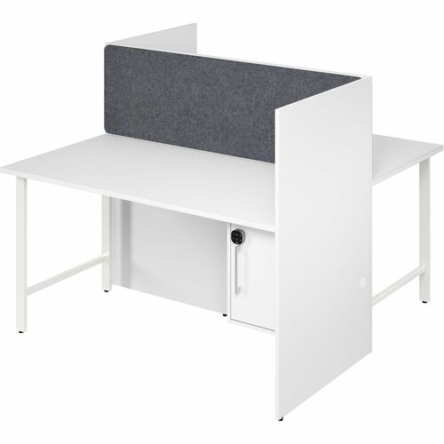 Bush Business Furniture Cube Desks,w/Cabinet/Full Tackbd,2-Person,59"x30"x48",White