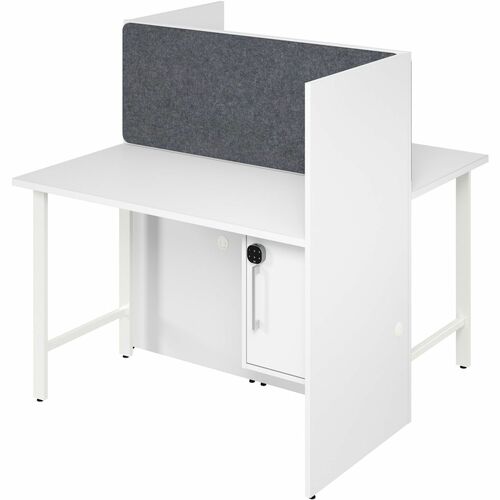 Bush Business Furniture Cube Desks,w/Cabinet/Full Tackbd,2-Person,47"x24"x48",White