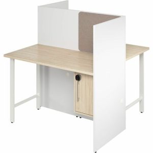 Bush Business Furniture  Cube Desks,w/Cabinet/Tackbd,2-Person,47"x24"x48",WE/NTL Elm