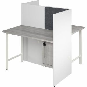 Bush Business Furniture  Cube Desks,w/Cabinet/Tackbd,2-Person,47"x24"x48",WE/PlatGY
