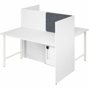 Bush Business Furniture  Cube Desks,w/Cabinet/Tackboard,2-Person,59"x30"x48",White