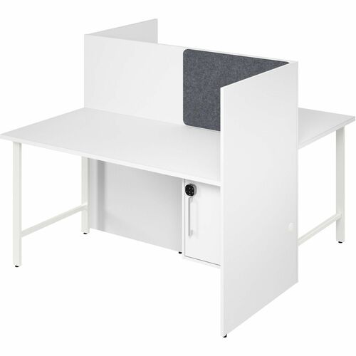 Bush Business Furniture Cube Desks,w/Cabinet/Tackboard,2-Person,59"x30"x48",White