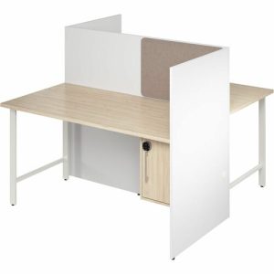 Bush Business Furniture  Cube Desks,w/Cabinet/Tackbd,2-Person,59"x30"x48",WE/NTL Elm