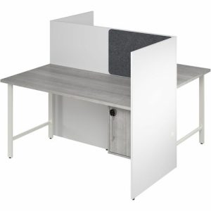 Bush Business Furniture  Cube Desks,w/Cabinet/Tackbd,2-Person,59"x30"x48",WE/PlatGY