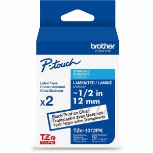 Brother  Label Tape,Lamin,f/P-touch,0.47"x26.2',2/PK,BlackonClear