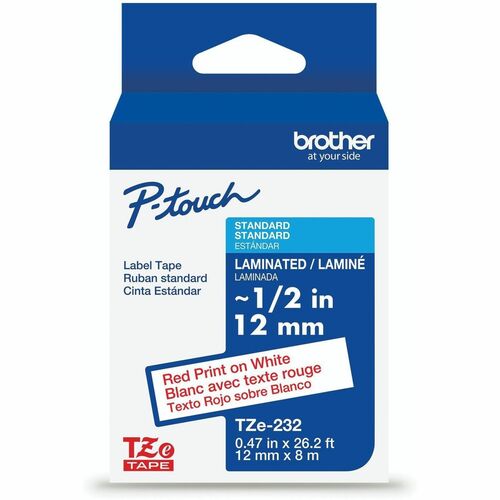Brother Label Tape,Laminated,f/P-touch,0.47"x26.2',RedonWhite
