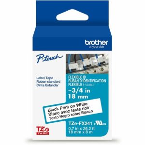 Brother  Label Tape,Flexible,Lamin,f/P-touch,0.7"x26.2',BlackonWhite