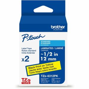 Brother  Label Tape,Lam,f/P-touch,0.47"x26.2',2/PK,BlackonYellow