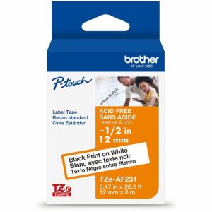 Brother  Label Tape,Laminated,f/P-touch,0.47"x26.2',BlackonWhite