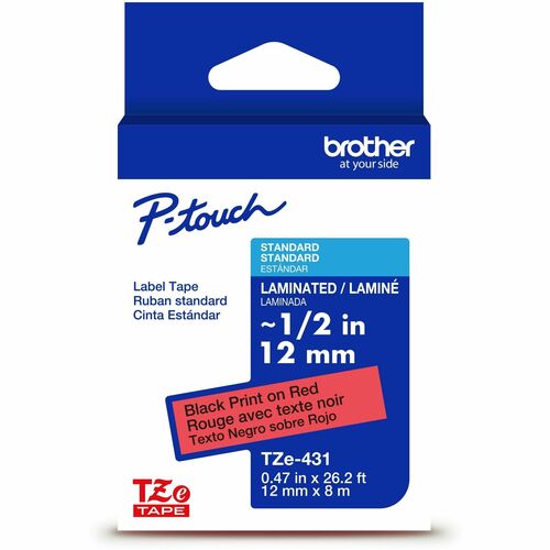 Brother Label Tape,Laminated,f/P-touch,0.47"x26.2',BlackonRed