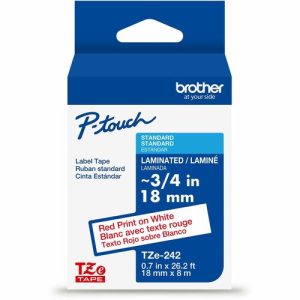 Brother  Label Tape,Laminated,f/P-touch,0.7"x26.2',RedonWhite