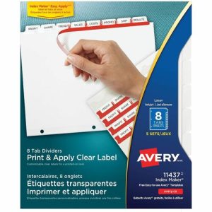 Avery  Index Maker, Laser, Punched, 8-Tabs, 5 ST/PK, 8-1/2"x11",CL