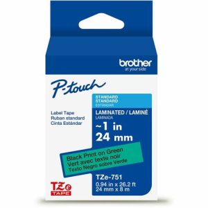 Brother  Label Tape,Laminated,f/P-touch,0.94"x26.2',BlackonGreen