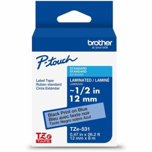 Brother  Label Tape,Laminated,f/P-touch,0.47"x26.2',BlackonBlue