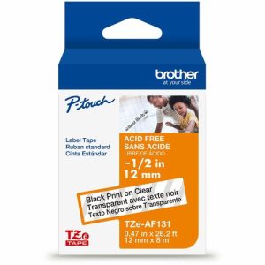 Brother  Label Tape,Laminated,f/P-touch,0.47"x26.2',BlackonClear