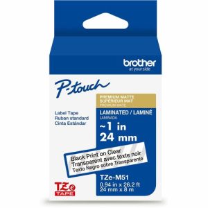 Brother  Label Tape,Laminate,f/P-touch,0.94"x26.2',BlackonMatteClear
