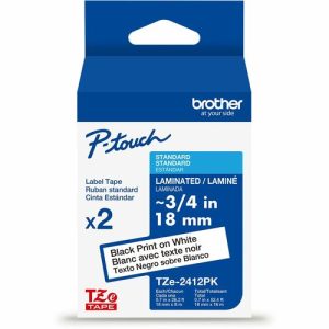 Brother  Label Tape,Lamin,f/P-touch,0.7"x26.2',2/PK,BlackonWhite