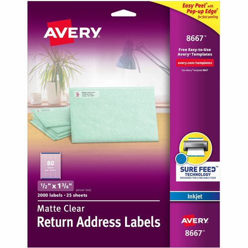 Avery Inkjet Mailing Labels,Return Address,1/2"x 1-3/4",2000/PK,CL