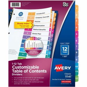Avery  Ready Index Dividers,TOC,1-12 Tab,3HP,8-1/2"x11",1 ST,Multi
