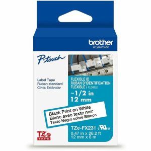 Brother  Label Tape,Laminated,f/P-touch,0.47"x26.2',BlackonWhite