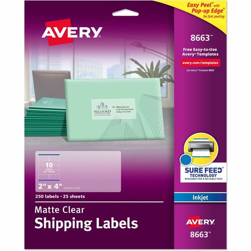 Avery Inkjet Mailing Labels, Shipping, 2"x4", 250/PK, Clear