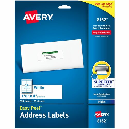 Avery Inkjet Labels, Mailing, 1-1/3"x4", 350/PK, White