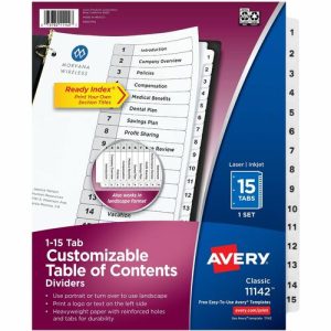 Avery  Index Dividers, 1-15 Tab, 8-1/2"x11", 1 ST, BK/WE