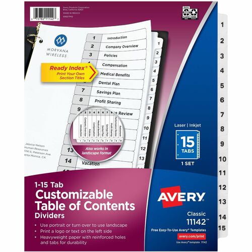 Avery Index Dividers, 1-15 Tab, 8-1/2"x11", 1 ST, BK/WE