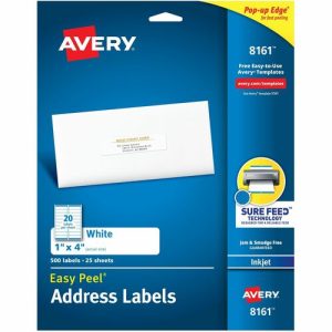 Avery Inkjet Labels, Mailing, 1"x4", 500/PK, White