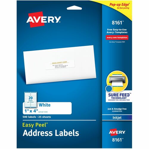 Avery Inkjet Labels, Mailing, 1"x4", 500/PK, White