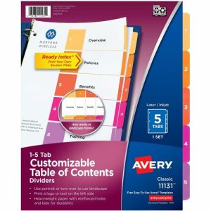 Avery  Ready Index Dividers,TOC,1-5 Tab,3HP,8-1/2"x11",1 ST,Multi